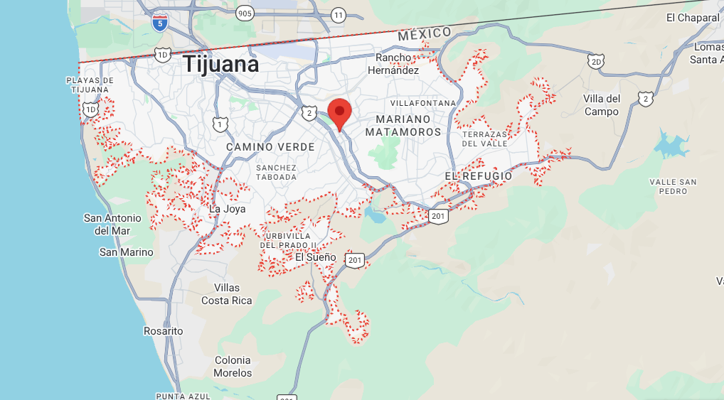mapa de area de tijuana para servicio a domicilio