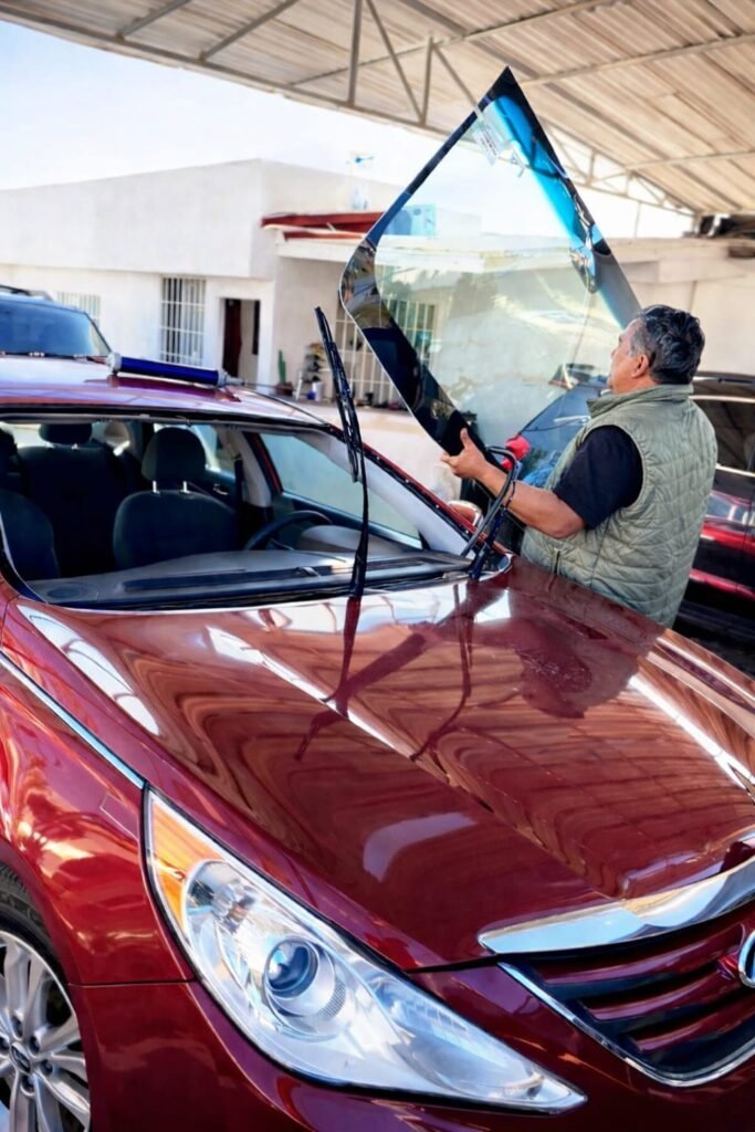 persona haciendo cambio de parabrisas en tijuana a domicilio